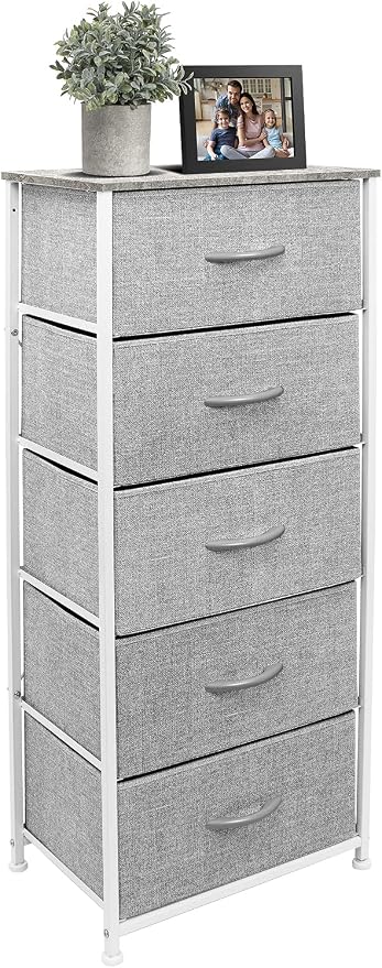 Sorbus Nightstand with 5 Drawers - Bedside Furniture & Night Stand End Table Dresser with Steel Frame, Wood Top, Easy Pull Fabric Bins for Home, Bedroom Accessories, Office & Dorm - Image 4