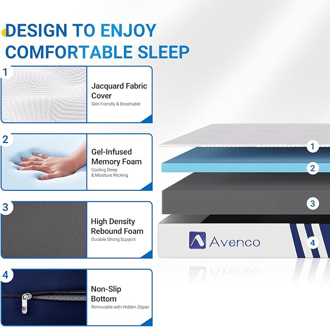 Avenco Folding Mattress Queen, Trifold Mattress 4 Inch Memory Foam for Guest Room/Caravan/Camping/Travel Mattress, Tri Folding Mattress Portable with Removable Cover & Non-Slip Bottom, 80" Lx60 Wx4 H