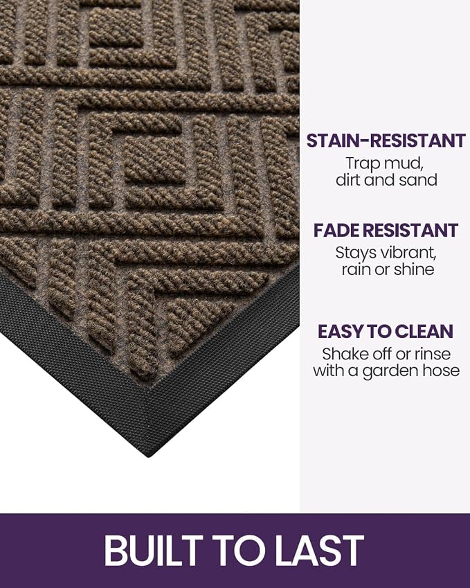 DEXI Front Door Mat Outside Entrance, 32x48 Entryway Rubber Back Doormat Heavy Duty, Non Slip Low Profile Welcome Entry Mats for Inside House Floor Exterior Patio, Checkered Brown - Image 3