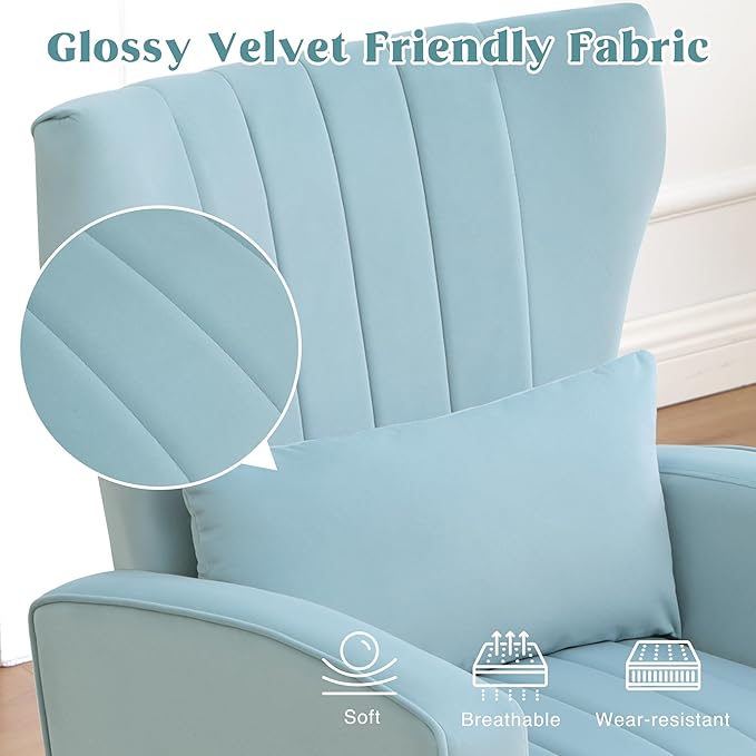 Modern Accent Chair Upholstered Living Room Chair,High Back Arm Chair with Metal Legs Lumbar Reading Chair for Bedroom, Apartment, Small Spaces Sky Blue