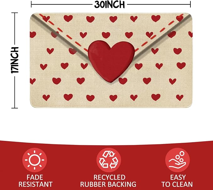 Faptoena Valentines Door Mat,Valentines Love Letter Envelopes Indoor Outdoor Non-Slip Valentine Doormat,Entryway Front Porch Valentine's Welcome Mat for Entrance Decor 30" x 17" - Image 3