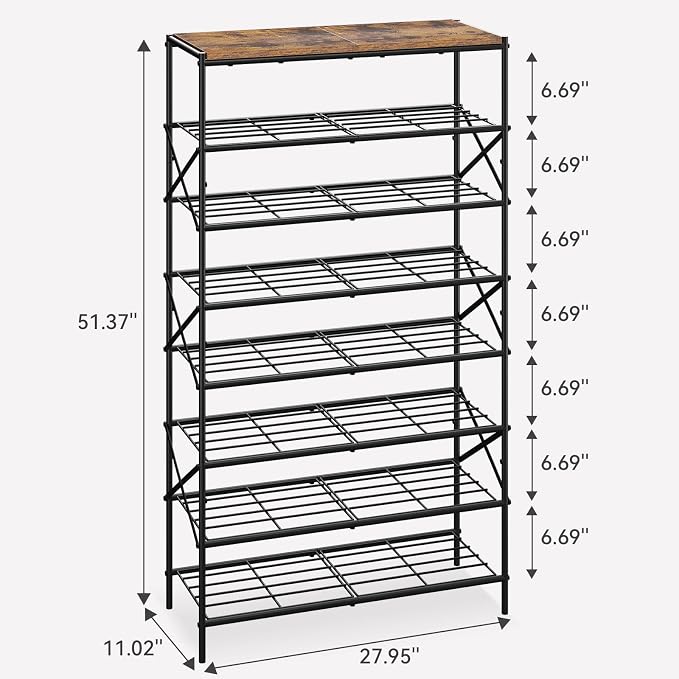 IBUYKE 8 Tier Shoe Rack, Large Capacity Shoe Storage Organizer for 32 Pairs of Shoes, Metal Shoe Storage Rack with Shelf for Entryway Hallway Closet Garage, Rustic Brown and Black TXJ018H - Image 3