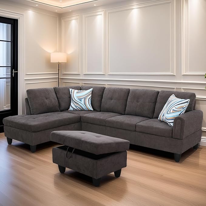 FONTOI L Shaped Sectional Couches for Living Room, Modern Modular Sectional Sofa with Ottoman Storage, Comfy L Shaped Couch with Chaise for Bedroom Apartment Furniture, Coffee
