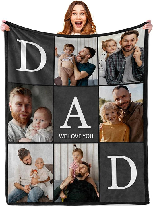 ROMANDY Ships Next Day Gift for Dad Custom Blanket with Picture Customized Banket Personalized Throw Blankets Customizable Photo Blankets Customize for Dad Husband Grandpa Papa