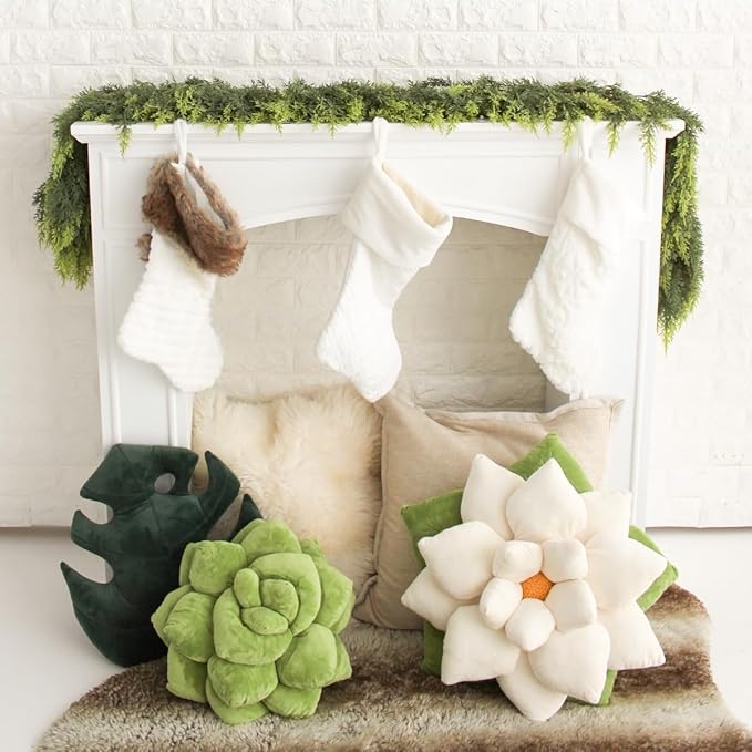Green Philosophy Co. Poinsettia Pillow – Large Soft 3D Flower Throw Pillow, Marshmallow White Decorative Pillow for Couch & Bed, Cute Premium Gift for Plant Lovers, Star-Shaped