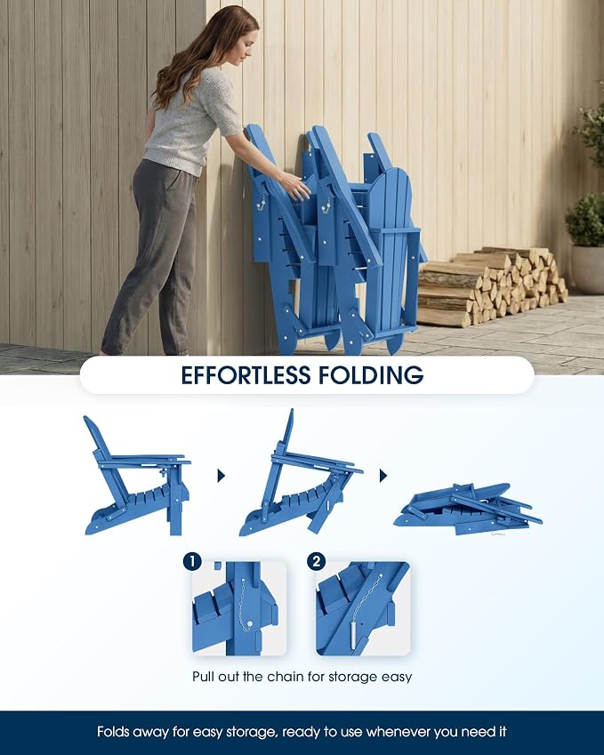 MUCHENGHY Folding Adirondack Chairs Set of 2 HDPE Weather Resistant, Patio Firepit Chairs, Sturdy Outside Chair, Lawn Chairs, 15min Assembly 380lb, Royal Blue - Image 6