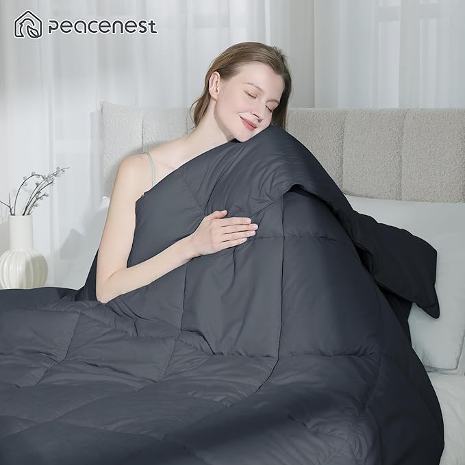 Peace nest King Size Goose Feather Fiber and Down Comforter Fluffy Duvet Insert All Season Hotel Luxury Bedding Comforters Soft Medium Warmth 88x104 Inches Dark Grey