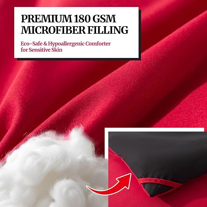 Down Alternative Bedding Comforter King Size - All-Season Soft Reversible Microfiber Bedding Comforter- Lightweight & Machine Washable (Black/Bright Red, King (U.S. Standard))