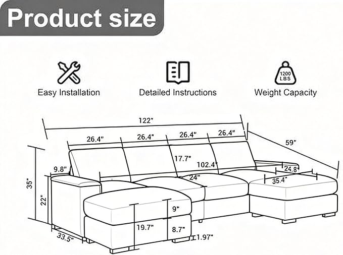 122" Oversized Modular Sectional Sofa Cloud Couch with 2 Ottomans, Comfy Corduroy Upholstered Deep Seat Large U Shaped Lounge Sofa&Couches with Hidden Arm Storage Box