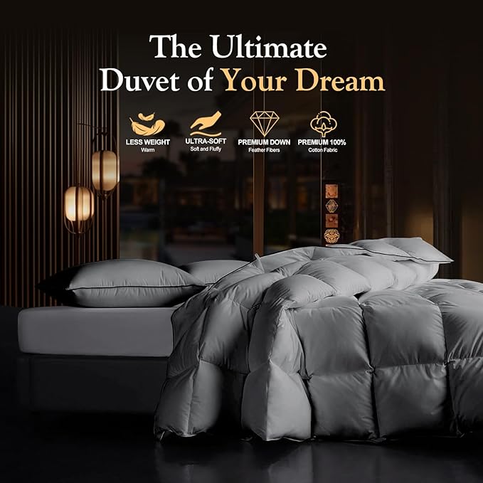 Down Fibers Comforter Oversize King Size -Ultra Soft Comforter High Fill Power,Hotel Collection Fully Duvet Insert with Corner Tabs,Expert-Crafted Even Loft(Grey,120x98)