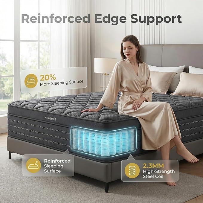 King Size Mattress 14 Inch, Medium Firm Boxed Hybrid Mattress, Cooling Gel Memory Foam & Motion Isolation Pocket Coils, 350lbs+ Edge Support, Fiberglass-Free, 365-Night Trial, for Master Room, Family