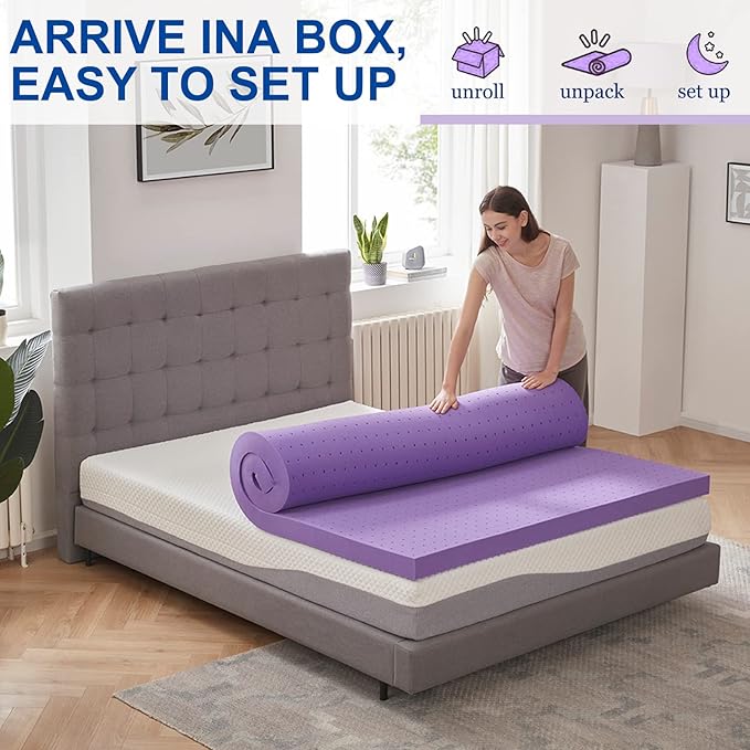 SINWEEK 3.9 Inch Gel Memory Foam Mattress Topper Ventilated Soft Pressure Relieve Mattress Pad, Breathable Bed Topper, CertiPUR-US Certified, Queen Size