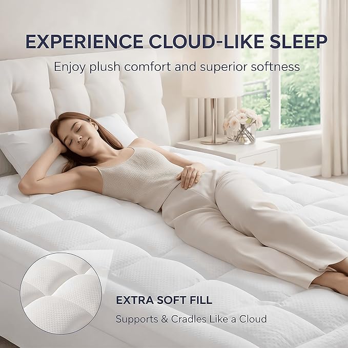 ELEMUSE 3 Inch Queen Size Dual Layer Memory Foam Mattress Topper, 2 Inch Cooling Memory Foam, 1 Inch Luxury Plush Pillowtop, Premium Pressure Relief Bed Pad for Hot Sleepers, Hotel Comfort Upgrade