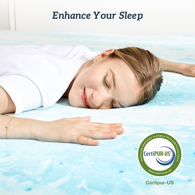 Mattress Topper Twin XL - 2 Inch Memory Foam Cooling Gel Infused Bed Topper for Back Pain, CertiPUR-US Certified