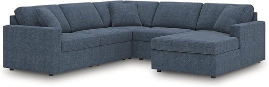 Signature Design by Ashley Contemporary Modmax Stain Resistant U-Shape Left-Arm Facing 5-Piece Sectional with Chaise and Reversible Cushion, Dark Blue
