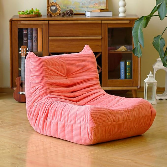 N&V Fireside Floor Sofa- Mid-Century Modern Armless Lounge Chair with Premium Soft Corduroy Fabric, Plush Foam Cushion Accent Chair for Living Room, Bedroom & Office (Salmon)