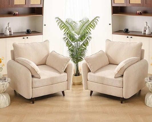 Rexulqo Oversized Accent Chair Set of 2,All Seats Storage,Comfy Armchair,24.5'' Deep Seat,Upholstered Living Room Chairs,Reading Chair for Bedroom,Office,Chenille,Cream