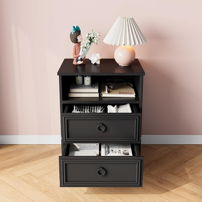 LGHM Set of 2 Nightstand, Large Night Stand with 2 Drawers, 17.7" W Accent Bed Side Table and End Table with Large Open Compartment for Bedroom, Living Room,Black - Image 7