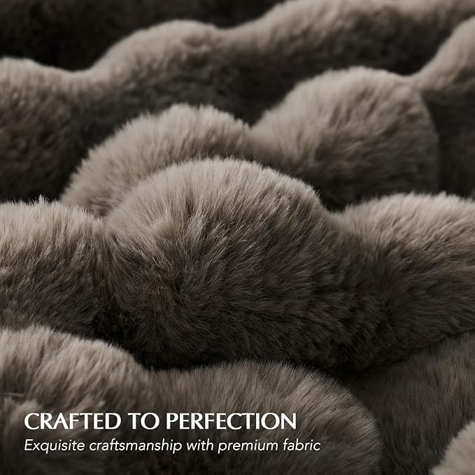 EverGrace Ultra Soft Luxury Fluffy Faux Rabbit Fur Throw Blanket, Thick Warm Bubble Throw for Bed, Cozy Plush Reversible Blankets for Couch, Chair, Sofa, Dark Taupe, 90x90 Inches