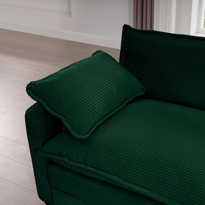 KEIKI 115" U-Shaped Oversized Corduroy Modular Sectional Sofa with 2 Ottoman, High-Density Foam Cushions, Removable Armrests, Upholstered 3-Seater Corner Couch with 5 Pillow, for Living Room, Green