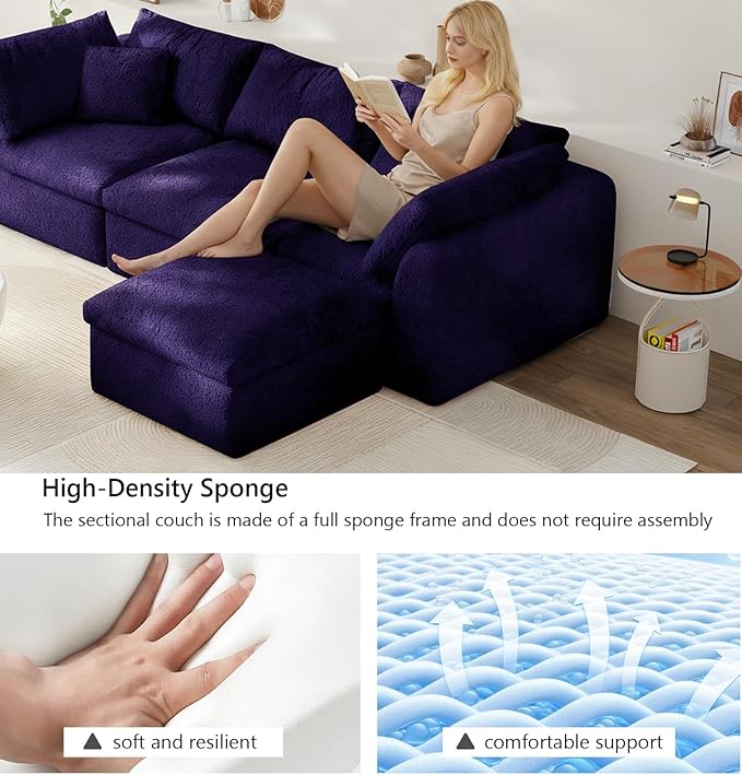 Ottoman Modular Sectional Sofa Boneless Cloud Ottoman,Footstool, Comfy Seating Experience Foot Rest Stool, Foot Rest Under Desk for Living Room Bedroom, Purple