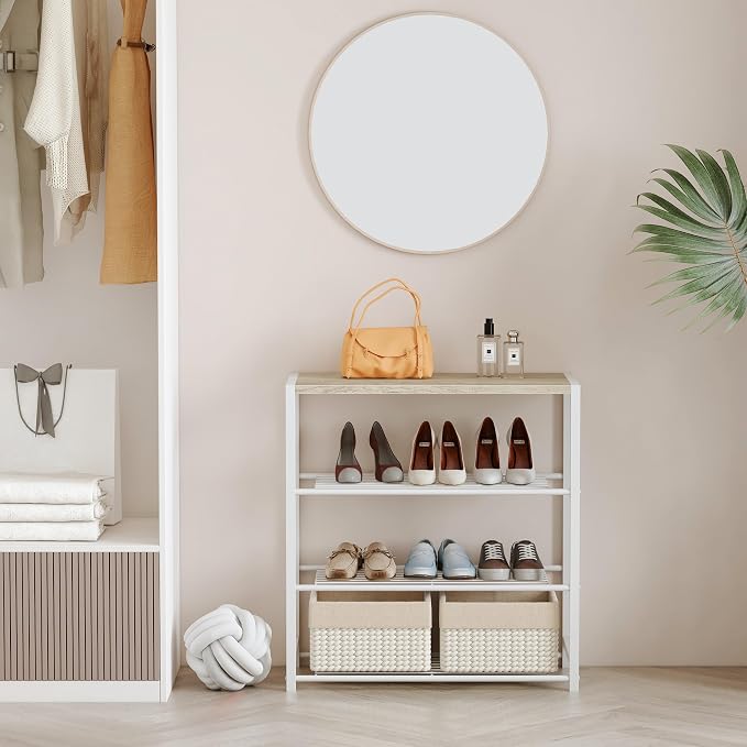 Yusong Shoe Rack Organizer, 4 Tier Industrial Shoe Storage Shelf for Closet Entryway, Narrow Sturdy Metal Shoe Shelves, White - Image 4
