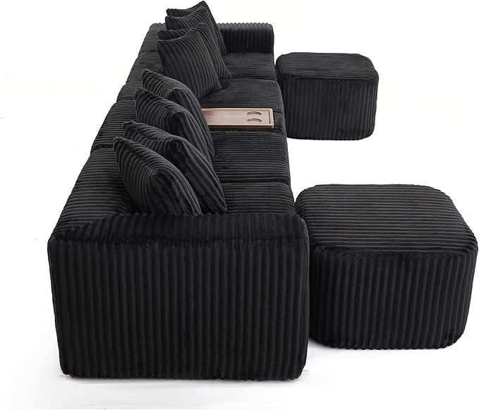 Oversized Cloud Modular Sectional Sofa Boneless Couch with Movable Ottomans,Free Combination Memory Foam Floor Couch with Charging Port & Cup Holders for Living Room | Coffee Table Board, Wireless Charge, No Assembly