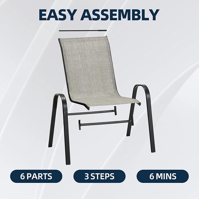 HOMREST Patio Chairs Set of 8,Outdoor Dining Chairs with Armrests,Backyard Stackable Chairs with Breathable Fabric & Metal Frame for All Weather, Grey - Image 6