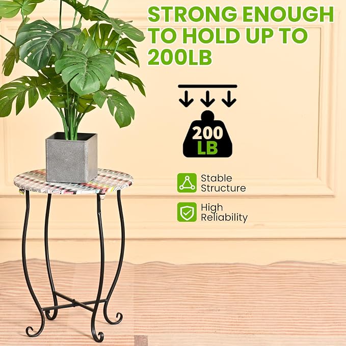 Patio Side Table, Versatile 14" Round Side Table Metal Stand for Balcony Yard Porch Bedside Rocking Chair and Pool Chair, Weather Resistant Accent Table for Indoor Outdoor Use, Easy Assembly - Image 7