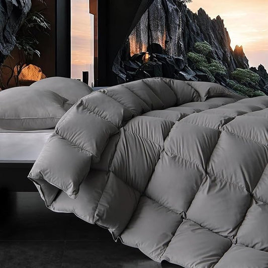 Down Fibers Comforter Queen Size -Ultra Soft Comforter High Fill Power Comforters,Hotel Collection Fully Duvet Insert with Corner Tabs,Expert-Crafted Even Loft(Grey,90x90)