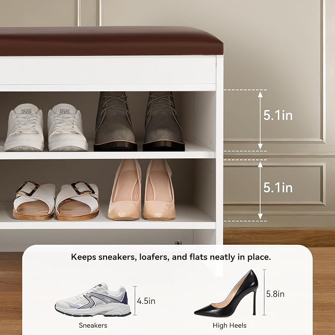 Shoe Bench with Storage - Lift Top Entryway Bench with Hidden Storage, Bench with Adjustable Shelves and Cushioned Seat, Wood Storage Bench for Entryway Mudroom, Bedroom End of Bed, Hallway,40.5in - Image 4