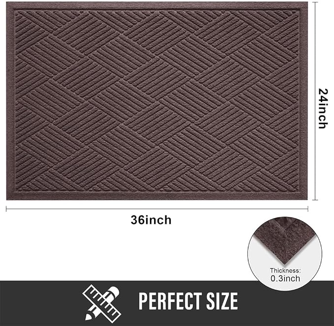 HIYARD Sturdy Front Door Mat, Absorbent Muddy Dirt Resist Welcome Door Mats Outdoor Indoor, Stain and Fade Resistant, Non-Slip Rubber Backing Low Profile Doormat for Entryway, 36×24, Coffee - Image 2