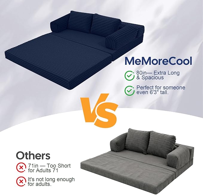 MeMoreCool Convertible Sofa Bed, Folding Floor Couch Bed Queen, Pull Out Sleeper Couch with Pillows, Fold Out Futon Sofa for Bedroom Living Room Small Space, Corduroy Beige