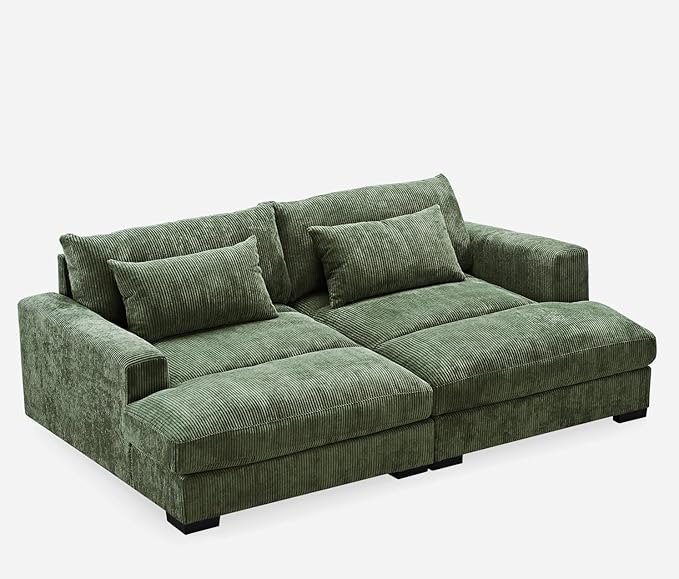 Luxe Sleeper Sofa with Soft Corduroy Upholstery, Double Chaise Design, Convertible to Twin Size Bed, Modern and Comfortable Living Room Couch, 89.9" Wide, Green