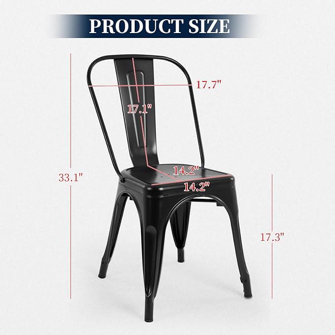 FDW | Metal Dining Chairs | Set of 4 | Black | Stackable Tolix Side Chairs with Backrest | Scratch-Resistant | Non-Slip Feet | Indoor/Outdoor Use | 330 lbs Capacity | for Kitchen & Restaurant - Image 3