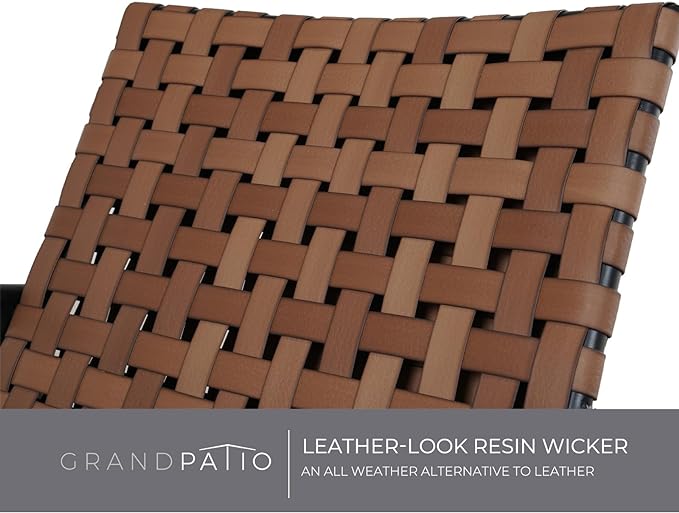 Grand patio 4 Pieces Outdoor Furniture Set, Leather-Look Patio Conversation Set, Vintage Brown Wicker Chairs Loveseat and 1 Coffee Table, Patio Furniture for Garden, Backyard, Porch