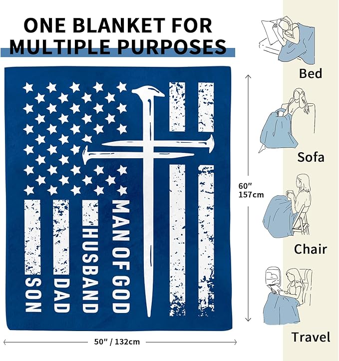 Christian Gifts for Men, Flannel Soft Man of God Blanket Decor, Religious Gifts for Men on Fathers Day Birthday Christmas, Spiritual Catholic Baptism Faith Based Gift for Man - 50" x 60"