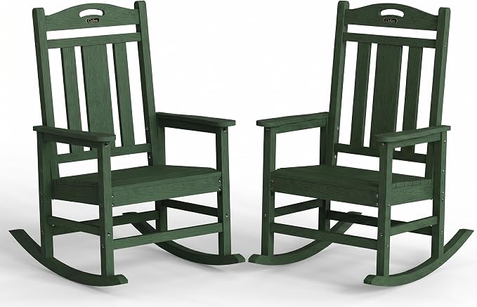 Ciokea Oversized Outdoor Rocking Chairs Set of 2, 380lbs Heavy-Duty Large Patio Rocker, High Back Cozy Porch Chairs, Weather Resistant Patio Rocking Chairs for Outside, Fire Pit, Deck, Forest by CIOKEA