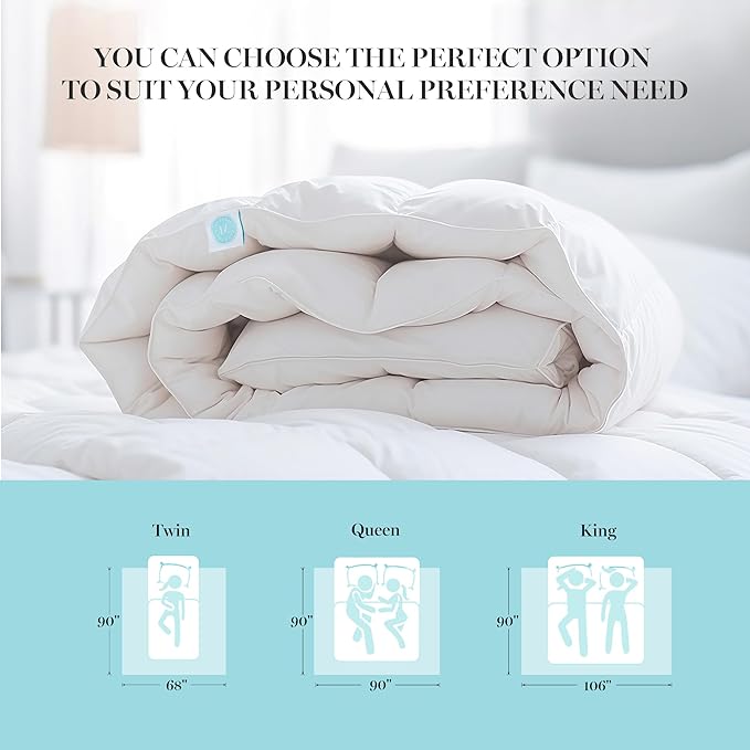 Martha Stewart King Size Goose Down Fiber Comforter, 100% Cotton Duvet Insert King, 1cm Breathable Panel Hotel Luxury Hypoallergenic Comforter 50oz All Season Medium Warmth 106x90