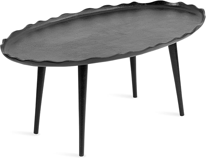 Kate and Laurel Alessia Modern Oval Coffee Table, 34 x 20 x 15, Black, Metal Living Room Table for Storage and Display with Antique Deckled Edge Detailing