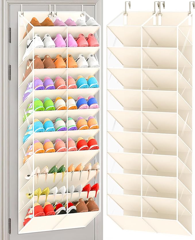 UVIAHOMI 20-30 Pairs Over the Door Shoe Organizer, Clear Pockets Hanging Shoe Storage for Closet, 10-Tier Door Shoes Rack, Handing Shoes Holder Fit All the Family's Sneakers, Boots, Heels, Beige by UVIAHOMIHOMEORGANIZER