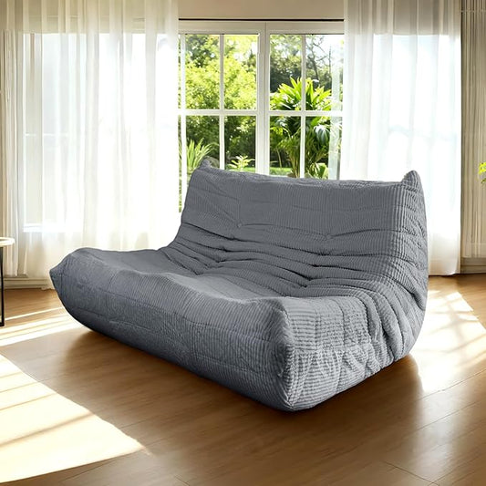 Fireside Loveseat Mid-Century Armless Sofa — Twin-Size Floor Lounger in Soft Premium Corduroy, Foam-Filled Accent Chair for Living Room or Bedroom (Grey, Two Seater)
