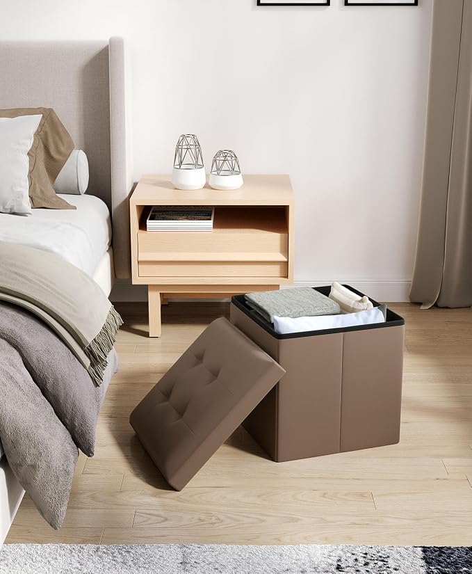 OS MOTOR Folding Storage Ottoman Bench, Multi-Functional Ottoman Foot Rest, End of Bed Bench, Storage Chest for Living Room, Bedroom, Hallway, Entryway, Holds Up to 300 lbs (Brown, 15 Inches) - Image 2