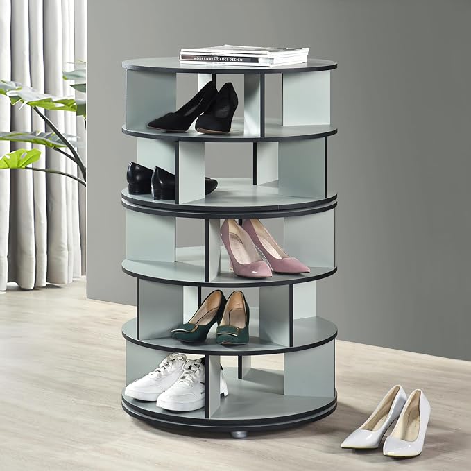Kings Brand Furniture - 5-Tier Rotating Shoe Rack, 360° Revolving Lazy Susan Spinning Shoe Rack Tower Storage Organizer for Closet Entryway Bedroom Hallway, Green by KingsBrandFurniture