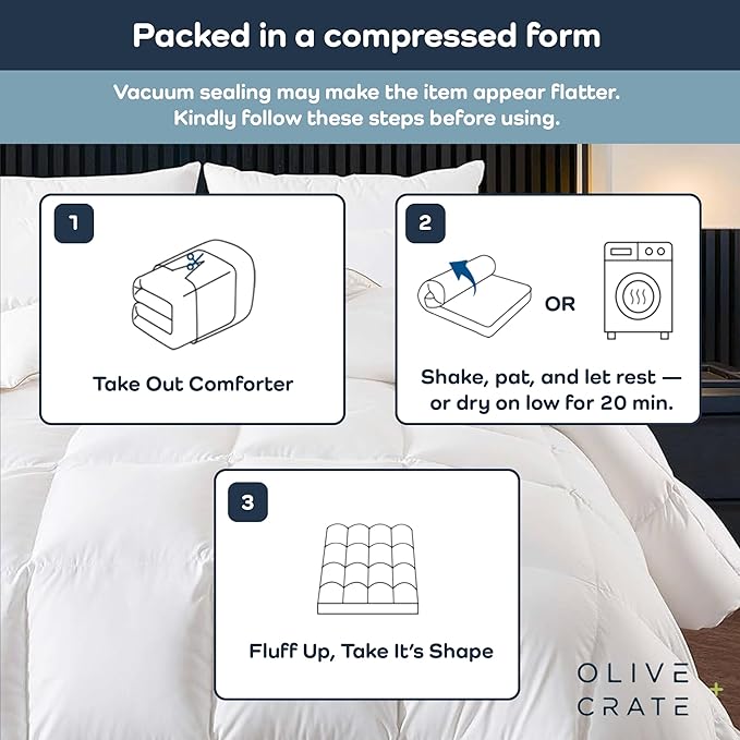 Olive + Crate Cooling Down Alternative Comforter - Hypoallergenic Queen Size Duvet Insert Lightweight - All Seasons Plush Design Bamboo Comforter - 100% Bamboo Viscose Outer Cover - White 88"x90"