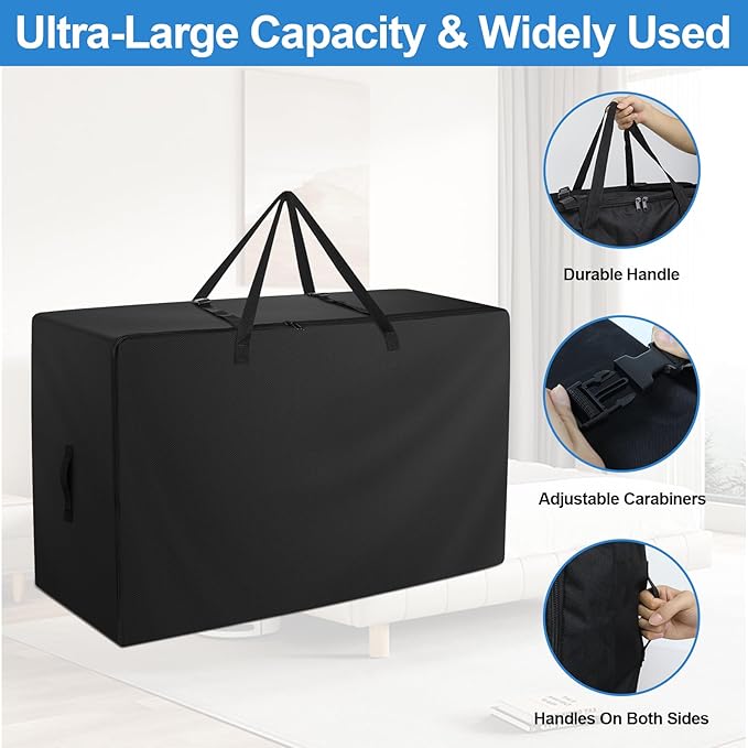 Folding Mattress Bag - 600D Oxford Cloth Heavy Duty Carry Case for Tri-Fold Guest Bed Mattress (Fits 4" Full Matress, Black)
