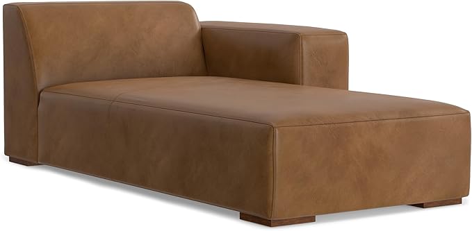 SIMPLIHOME Rex Right Chaise Sofa Module in Full-Grain Genuine Leather, Caramel Brown, 44-inches W x 69.5-inches D, Handcrafted Modern-Style Right-Arm Chaise Lounge Chair for Living Room