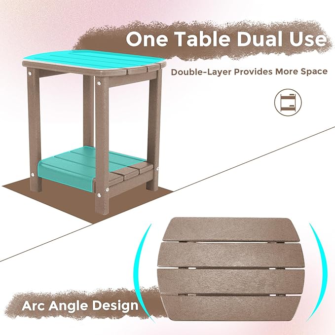 Adirondack Square Outdoor Side Table,2-Tier Storage Patio Side Table, HDPE End Tables for Backyard Pool Porch Garden Lawn - Image 6