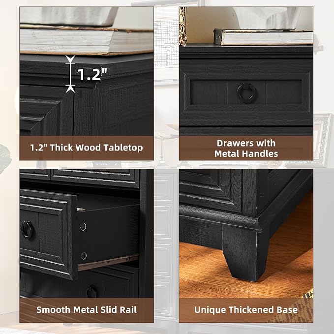 Joaxswe Farmhouse 5 Drawer Dresser for Bedroom, 33.2" Tall Small Dressers & Chest of Drawers, Rustic Wood Dresser with Metal Handle, Storage Organizer Closet for Living Room, Hallway, Entryway - Image 6