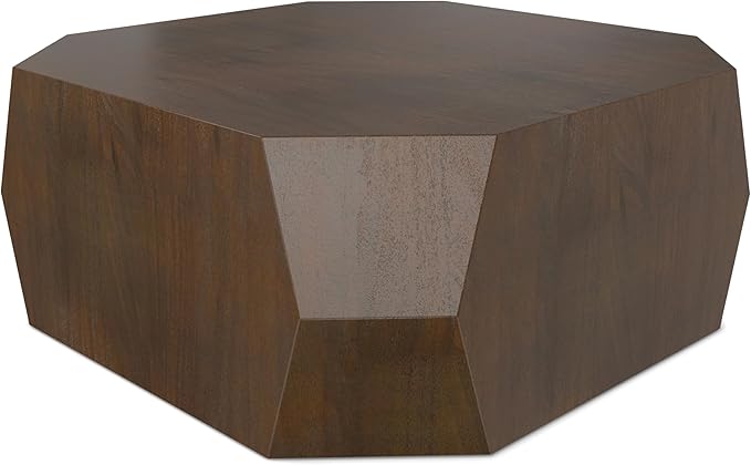 SIMPLIHOME Eisley Geometric Coffee Table - 39 inch Wide Solid Acacia Wood Veneer Sculptural Table in Walnut, Contemporary Living Room Centerpiece with Faceted Low-Profile Design, Assembled